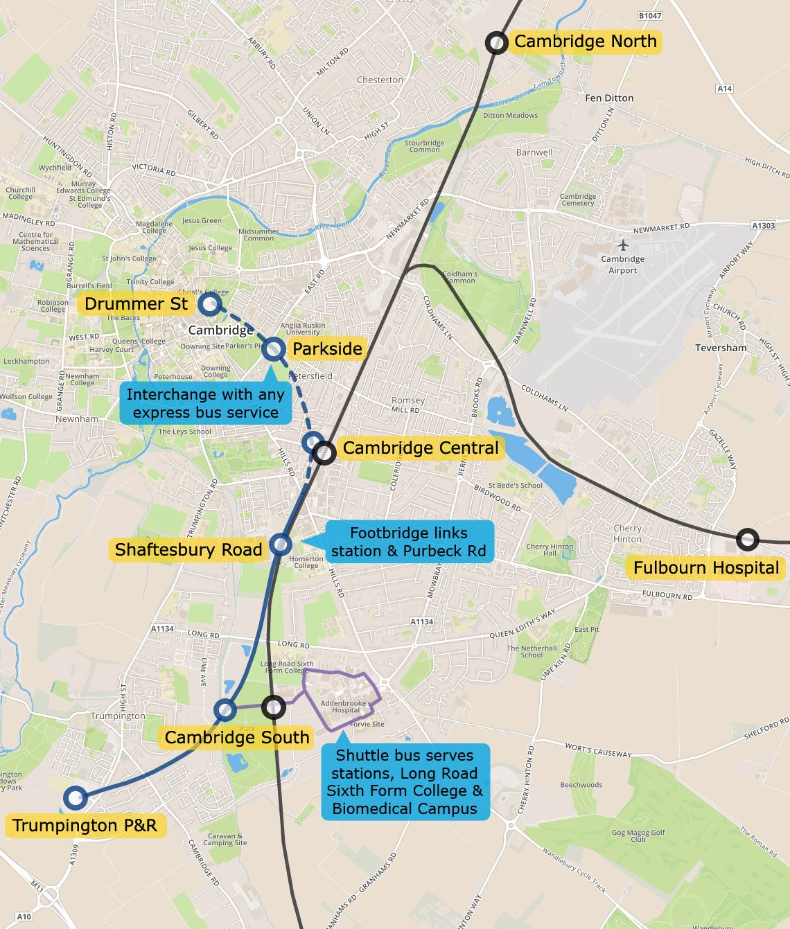 Map of Cambridge mini metro